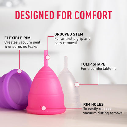 Sirona Menstrual Cup for Women| Wear for 12 Hours| Reusable Period Cup - Soft, Flexible, Leak-proof Design, Medical-Grade Non-Toxic Silicone, BPA and Latex Free