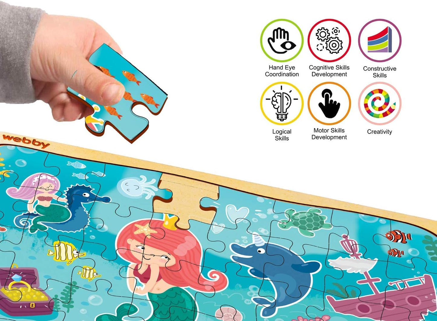 Webby Kids Wooden Jigsaw Puzzle | 40 Pieces | Educational Puzzle for 3-6 Years | Enhances Problem-Solving & Concentration | Includes Wooden Tray for Easy Storage