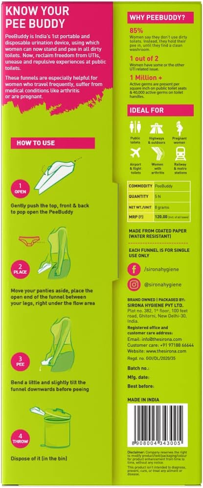 PeeBuddy Funnels Portable Female Urination Device | Disposable Female Urinal Funnel | Travel, Camping, Hiking and Outdoor Activities | Discreet and Compact Stand and Pee Funnel for Women, Girls