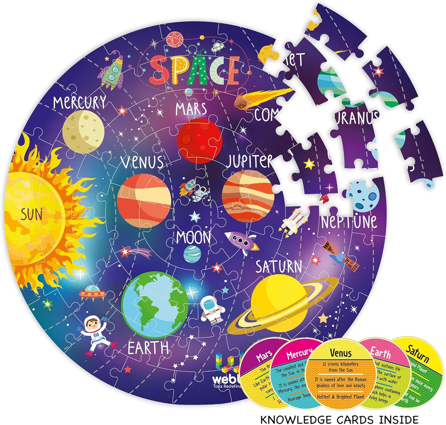 Webby Kid Jigsaw Floor Puzzle | 60 Pieces | Includes 4 Double-Sided Flashcards | Round-Shaped Educational Puzzle | Improves Memory, Concentration & Color Recognition for Kids