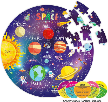 Webby Kid Jigsaw Floor Puzzle | 60 Pieces | Includes 4 Double-Sided Flashcards | Round-Shaped Educational Puzzle | Improves Memory, Concentration & Color Recognition for Kids