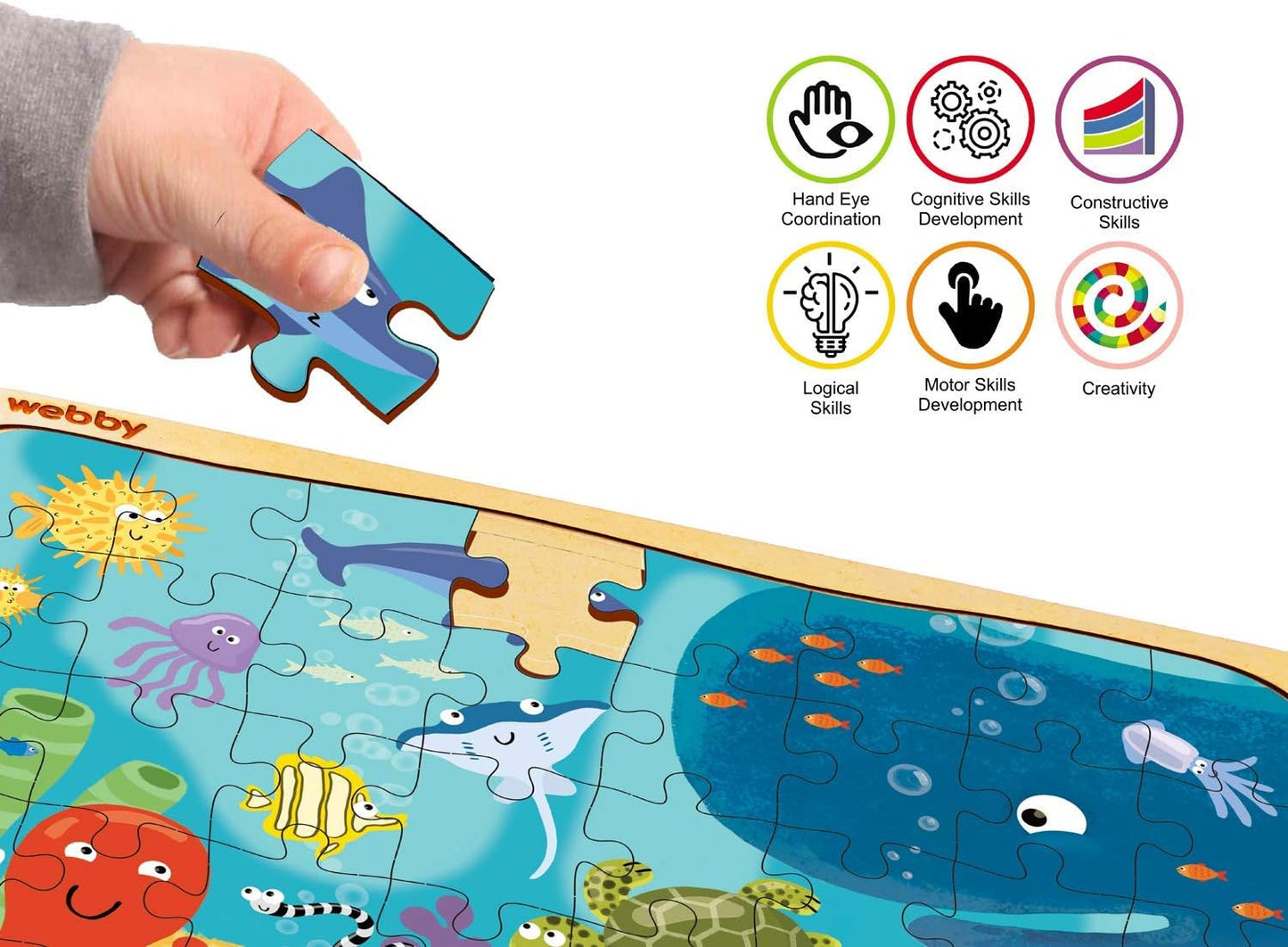 Webby Kids Wooden Jigsaw Puzzle | 40 Pieces | Educational Puzzle for 3-6 Years | Enhances Problem-Solving & Concentration | Includes Wooden Tray for Easy Storage